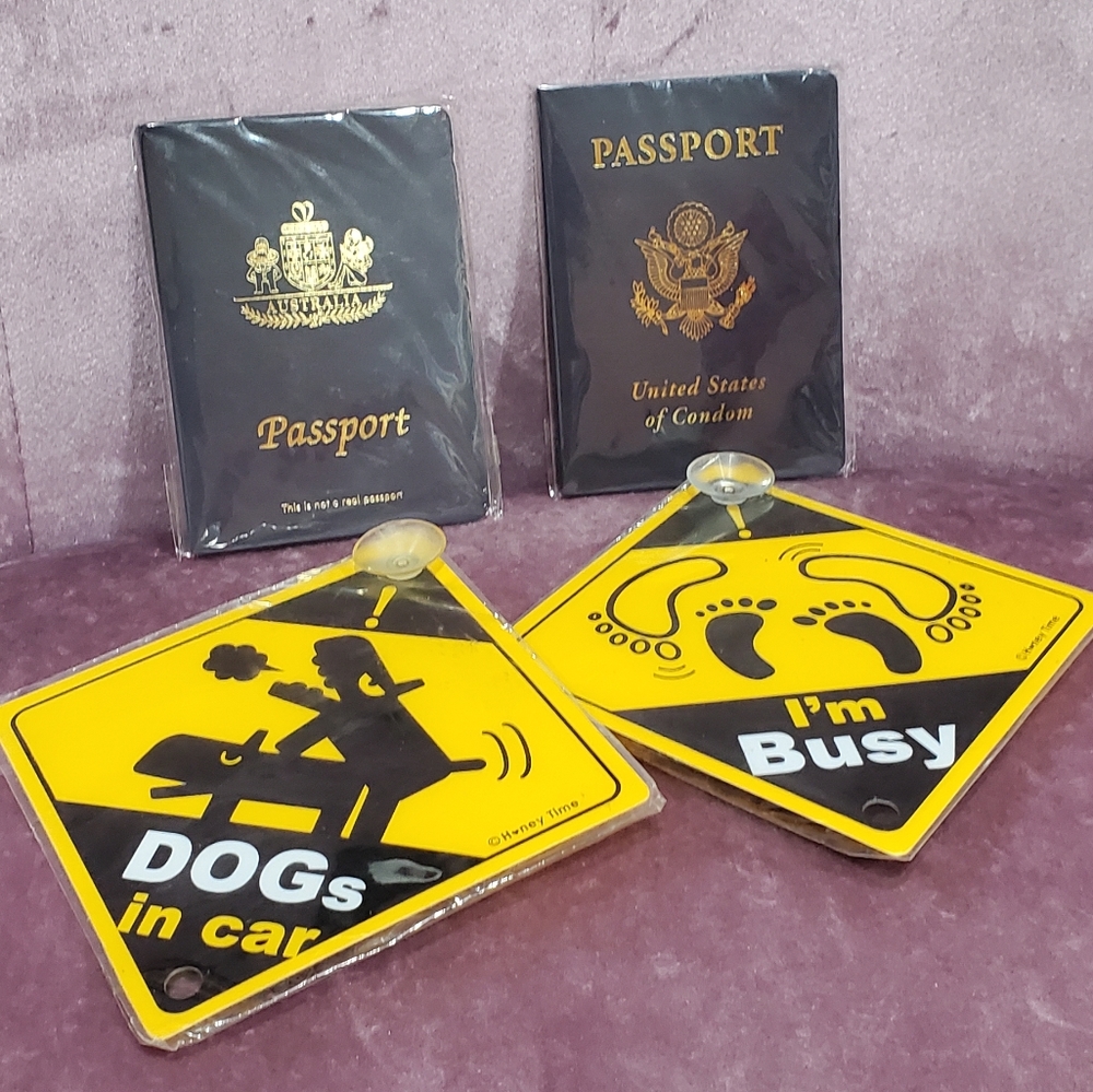 Funny naughty door signs & toy passports gag gifts bachelor party